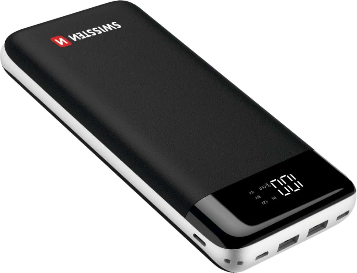 Swissten Powerbank - USB-C/Apple Lightning/USB 3.0 A/Micro-USB - 30.000 mAh - Zwart - 3 poorten