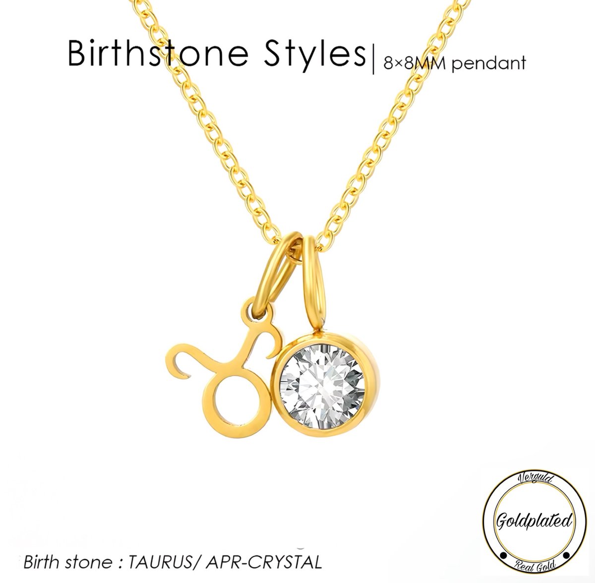Borasi Birthstone Ketting April | Sterrenbeeld Stier | Goldplated | Wit | Dames Sieraden | Dames Ketting |