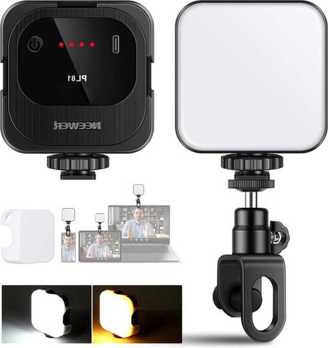 Selfielamp op klikken draagbare cameralamp koude klomp led-video-vullicht TikTok Vlog fotografie - telefoon/laptop - PL81