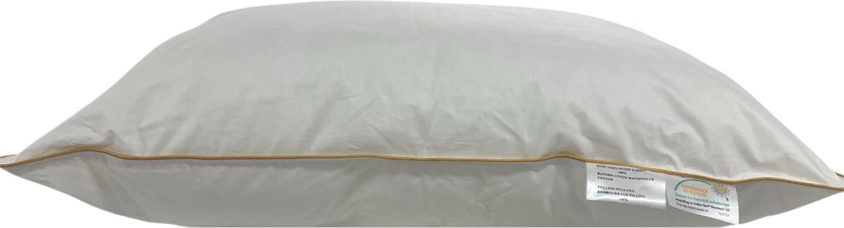 Princess Line -Medium- Hoofdkussen Gold Rand- Katoenen Tijk -Hotelkwaliteit Hoofdkussens -60x70 cm - Geschikt voor rug-, zij- en buikslapers