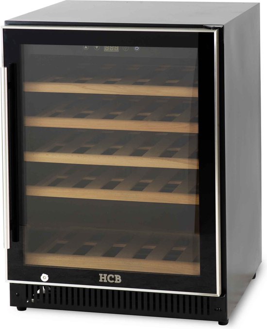HCB® – Professionele luxe Wijnkoelkast voor 51 flessen – Wijnklimaatkast met houten lades – Vrijstaand wijn koelkast – Klimaatkast – Wijnkast – Wijnfrigo koeler – 49 kg – Frigo – 6…