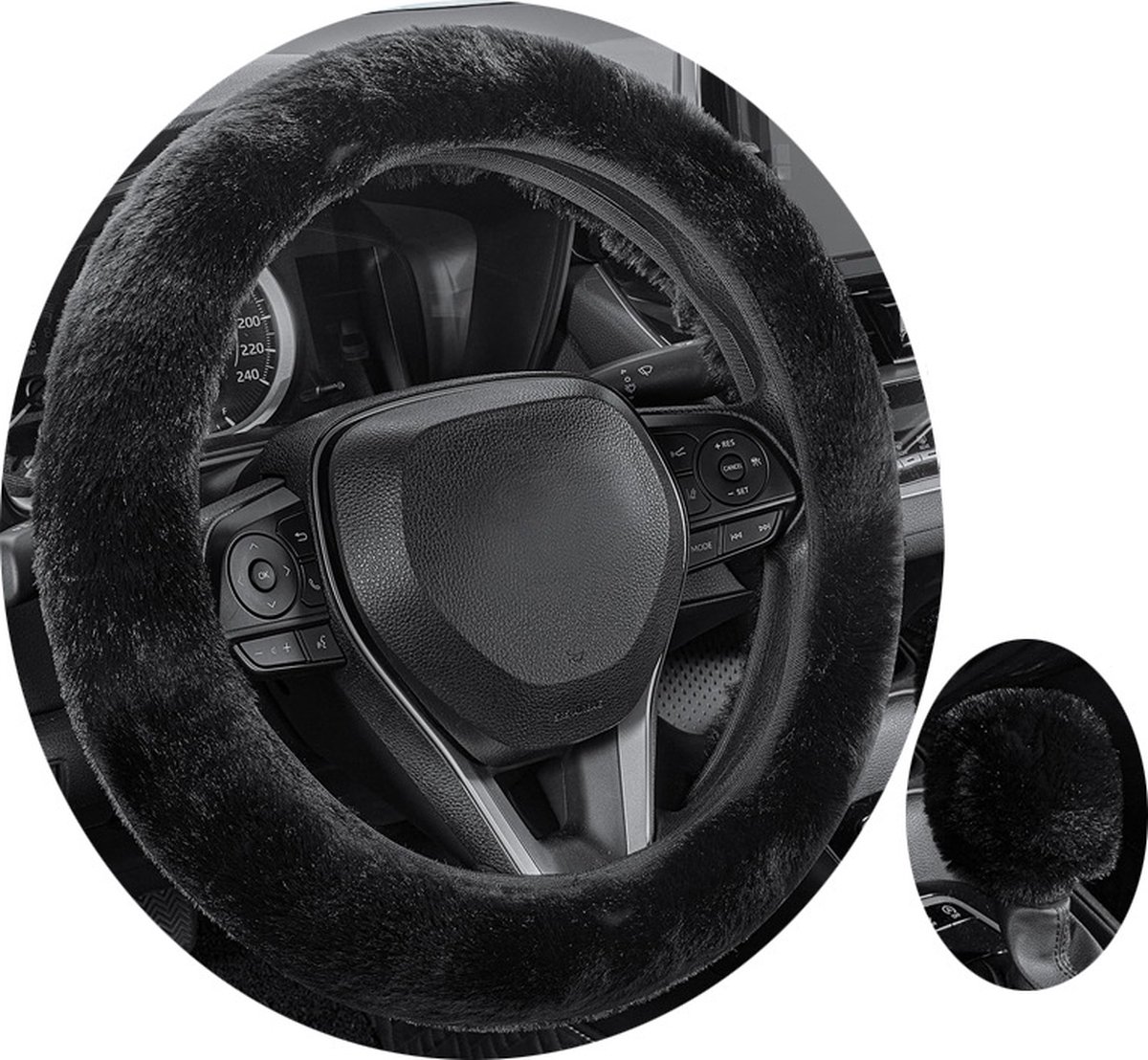 Stuurhoes Auto - Stuurhoes Set - Winterstuurhoes - Zachte Pluche Stuurhoes - Premium Zachte Korte Pluche Winter Auto Stuurhoes - Universele 38 Cm - Antislip - Warm - Winterautoaccessoires - Zwart
