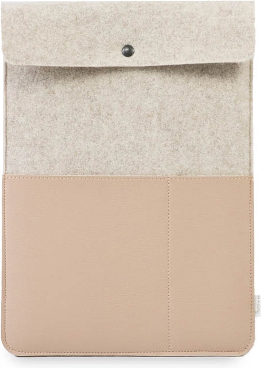 Laptop hoes BEAU -16 inch - Laptopsleeve - Beige - Gerecycled wolvilt en appelleer - Duurzaam