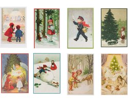 Nostalgische kerstkaarten - 8 stuks - Franz_Josef - Klassieke Vintage afbeeldingen - Winter - Sneeuw - Feestelijk - Jaarwisseling - Oude Brocante…