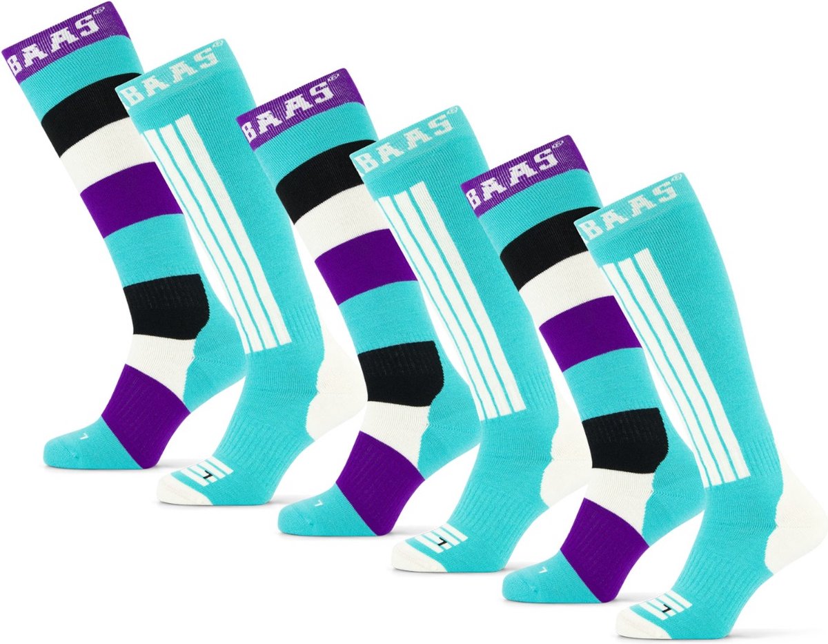 Poederbaas Skisokken 6 paar Striped Wintersportsokken Dames met print Groen
