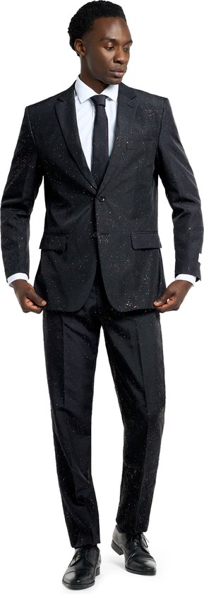 OppoSuits Glitzy Glitter - Heren Pak - Glitter Kostuum - Kerst - Oud en Nieuw - Carnavalskleding - Zwart - Maat EU 52