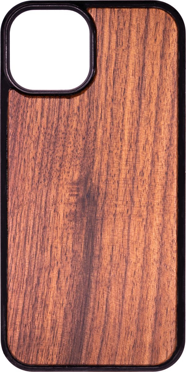Houten Telefoonhoes Geschikt Voor Iphone 15 - Houten Telefoonhoes - Houten Case - Walnoot Hout - Zwart - Beschermende Bumper