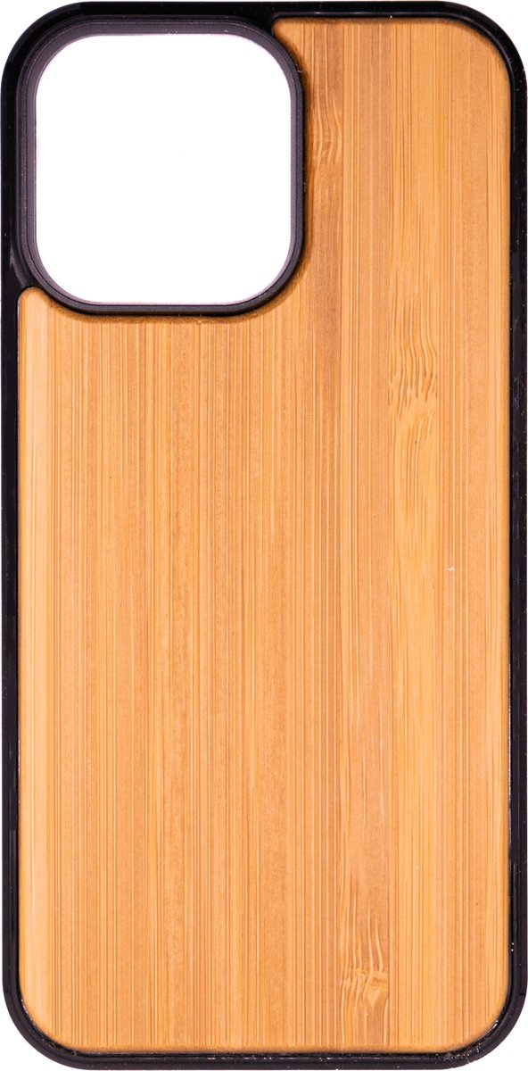 Houten Telefoonhoes Geschikt Voor Iphone 15 PRO MAX - Houten Telefoonhoes - Houten Case - Bamboo Hout - Zwart - Beschermende Bumper