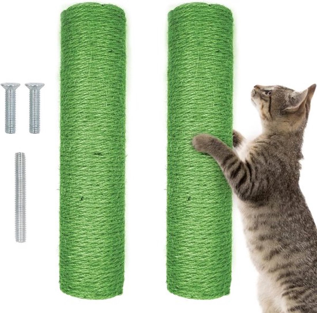 2 stuks jute touw reservekrabpaal stam 7 cm diameter – schroeven en reserveonderdelen – lengte 30 cm – groen
