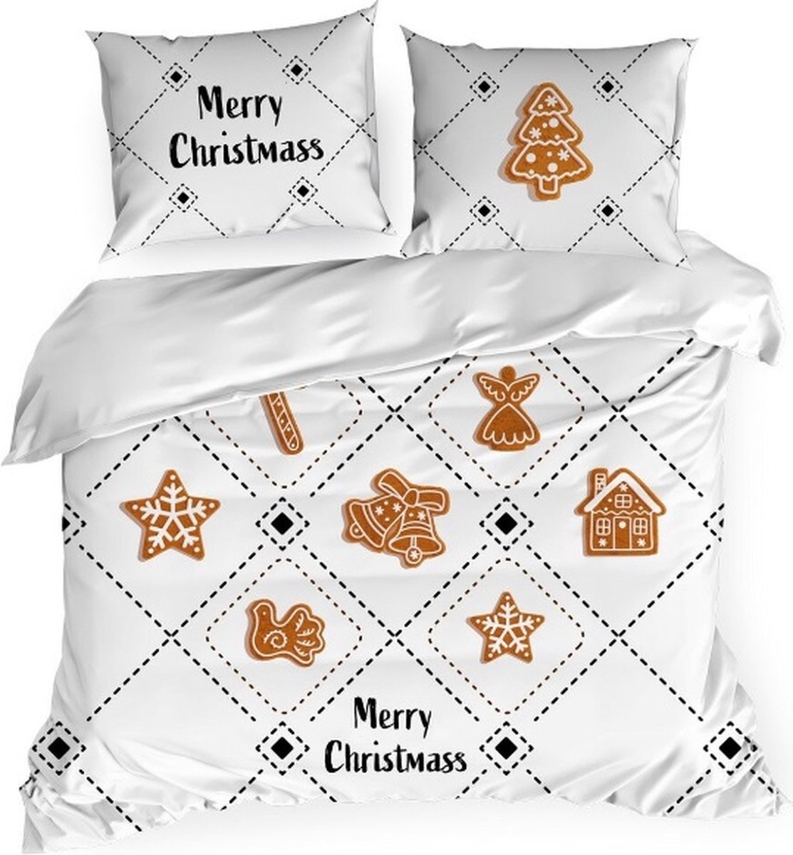 Dekbedovertrek en 2 kussenslopen. 160 cm x 200 cm. Kerst patroon. Materiaal Katoensatijn. 3 - delige. Kerst accessoires - Kerstcadeau - kerst actie fijne kerst - kerstavond - fijne kerstdagen - sinterklaas - Winterafbeeldingen - Kerstmis - nieuw jaar