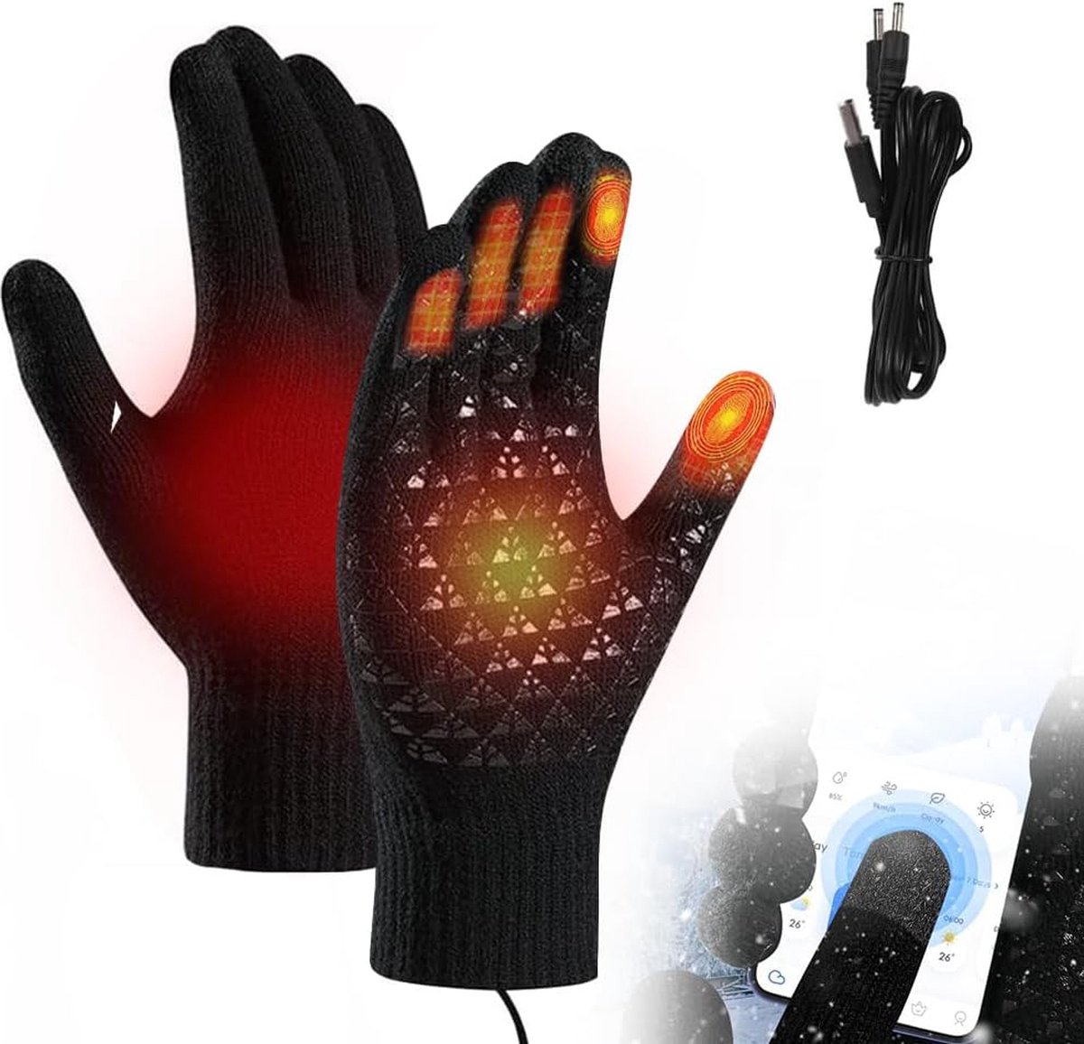 oCreon USB Verwarmde Handschoenen voor Mannen en Vrouwen - Gebreide Handschoenen met Instelbare Temperatuur