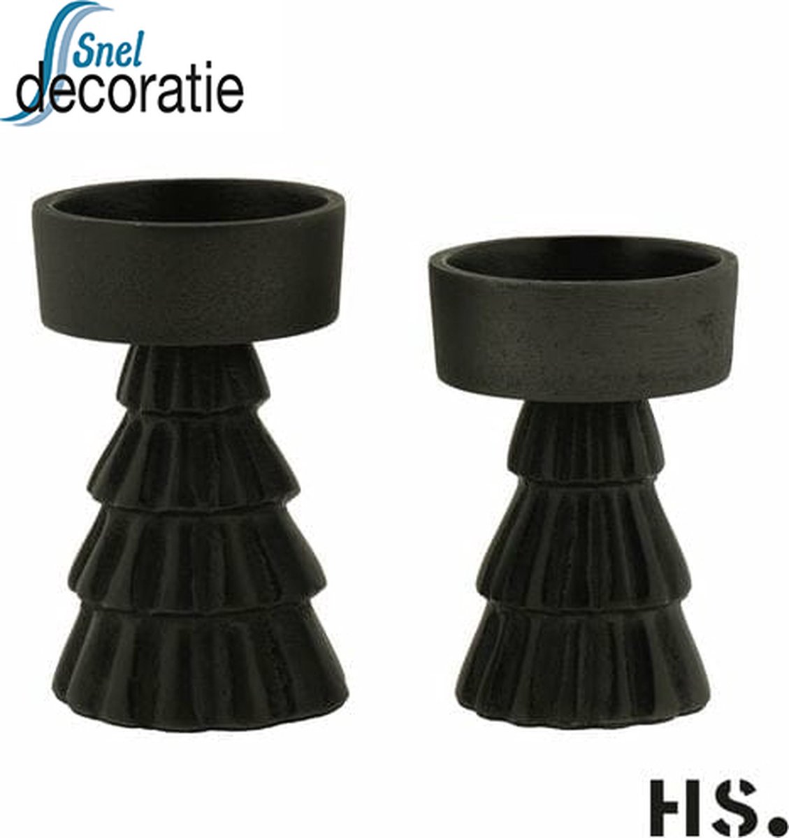 Home Society T-Lightholder Cupar - set van 2 - Black Afmeting: 5x5x8 cm (LxWxH) zwart