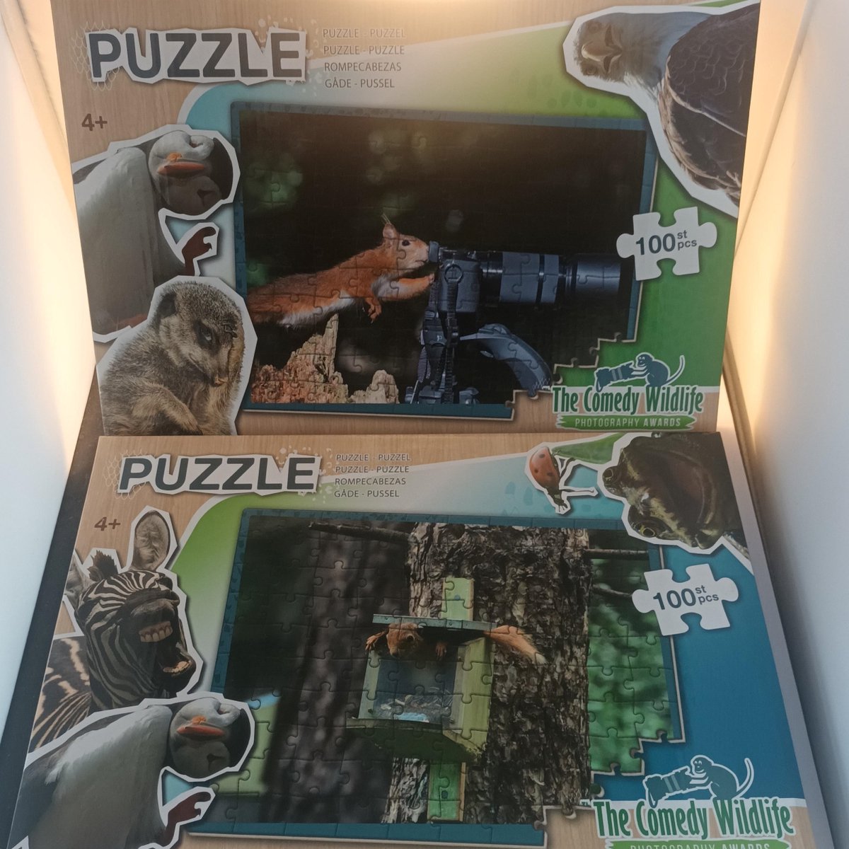 2 Stuks Puzzel Comedy - 100 Stukjes - Filmende Eekhoorn - Eekhoorn Nature - 2 Uitvoeringen - Comedy Wildlife