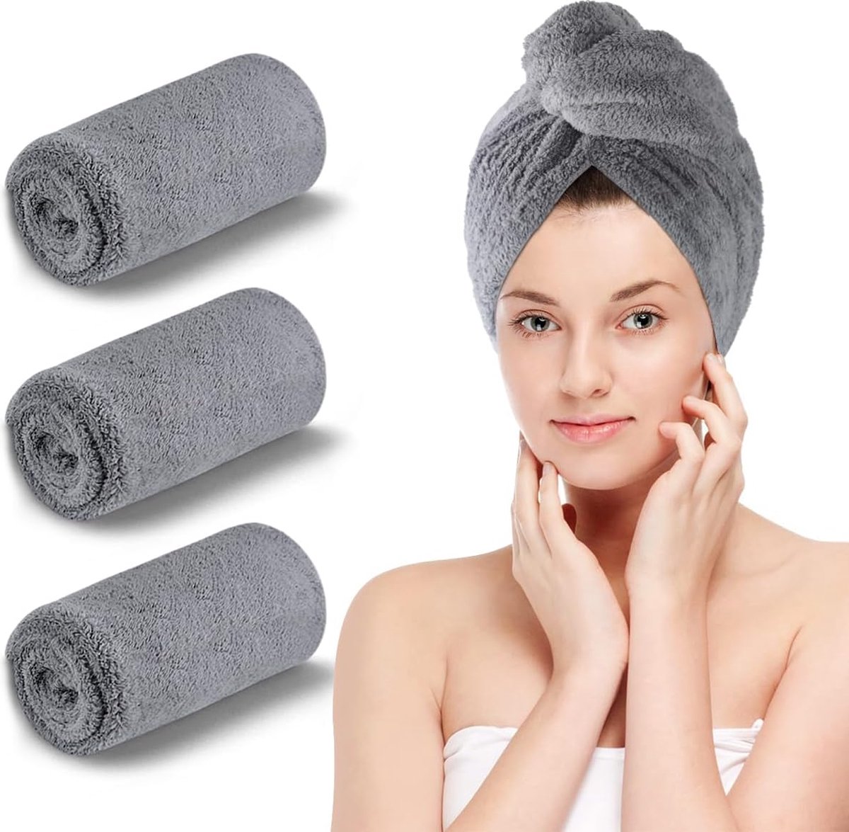 JGS ® Superabsorberende Sneldrogende Microvezel Haartulband Handdoek Set van 3 voor Volwassenen en Kinderen