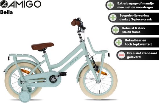 AMIGO Bella Meisjesfiets - Kinderfiets voor Meisjes - 12 Inch 21 cm - Terugtraprem - Groen van AMIGO — afbeelding 2
