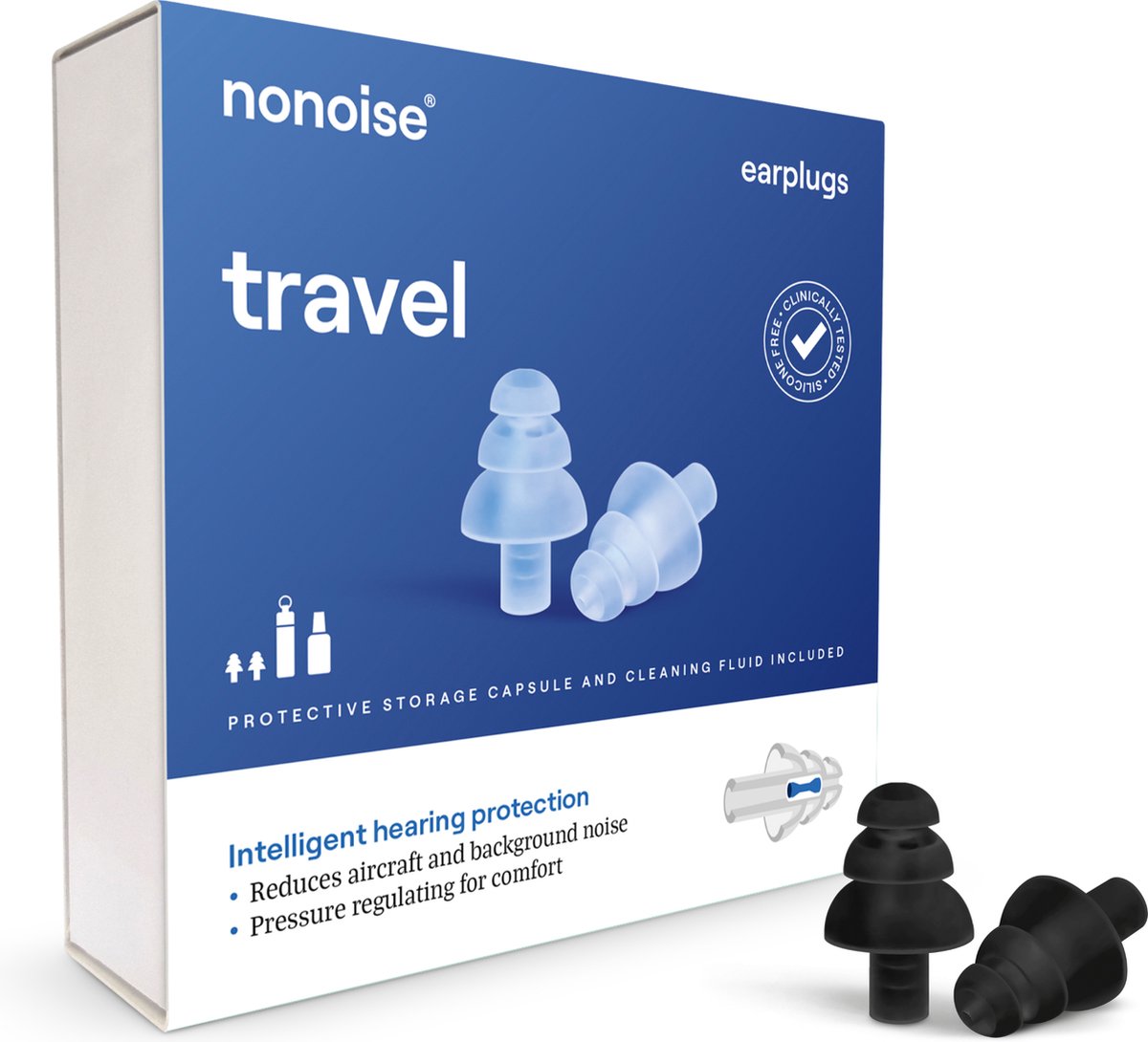 Goedkoopste Nonoise Travel - Oordopjes vliegtuig - Oordoppen - 1 paar - Herbruikbaar - 1 size fits all - Inclusief opbergkoker schoonmaakvloeistof - Uniek keramisch filter - 27.9 dB (SNR) - Zwart