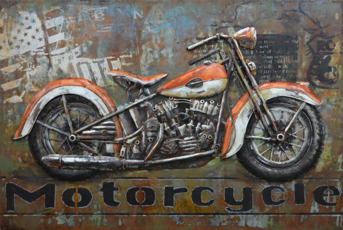 3D Metaalschilderij - Retro Moto - 120 x 3 x 80 cm