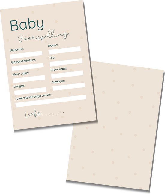 Babyshower Invulkaarten Meisje / Jongen Beige Stippen - Voorspelling - 20 stuks - A6 Formaat - Stevig Karton — afbeelding 3