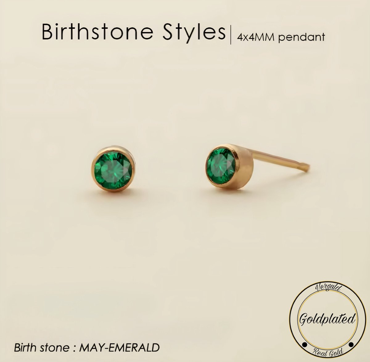 Borasi Birthstone Oorbellen Mei | Goldplated | DonkerGroen | Dames Sieraden |