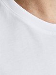 Detail van de ronde hals van een wit T-shirt.