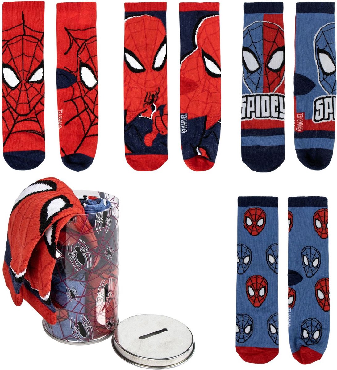 Spiderman Sokken in Spaarpot - 4 Paar Sokken Jongens Meisjes