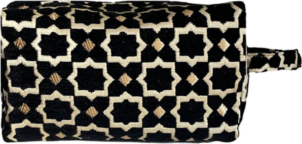 Luxe Toilettas Pouch met Oosters Patroon - Handige Reis Make-up Tas - Compacte Reistas voor Toiletries - Zwart