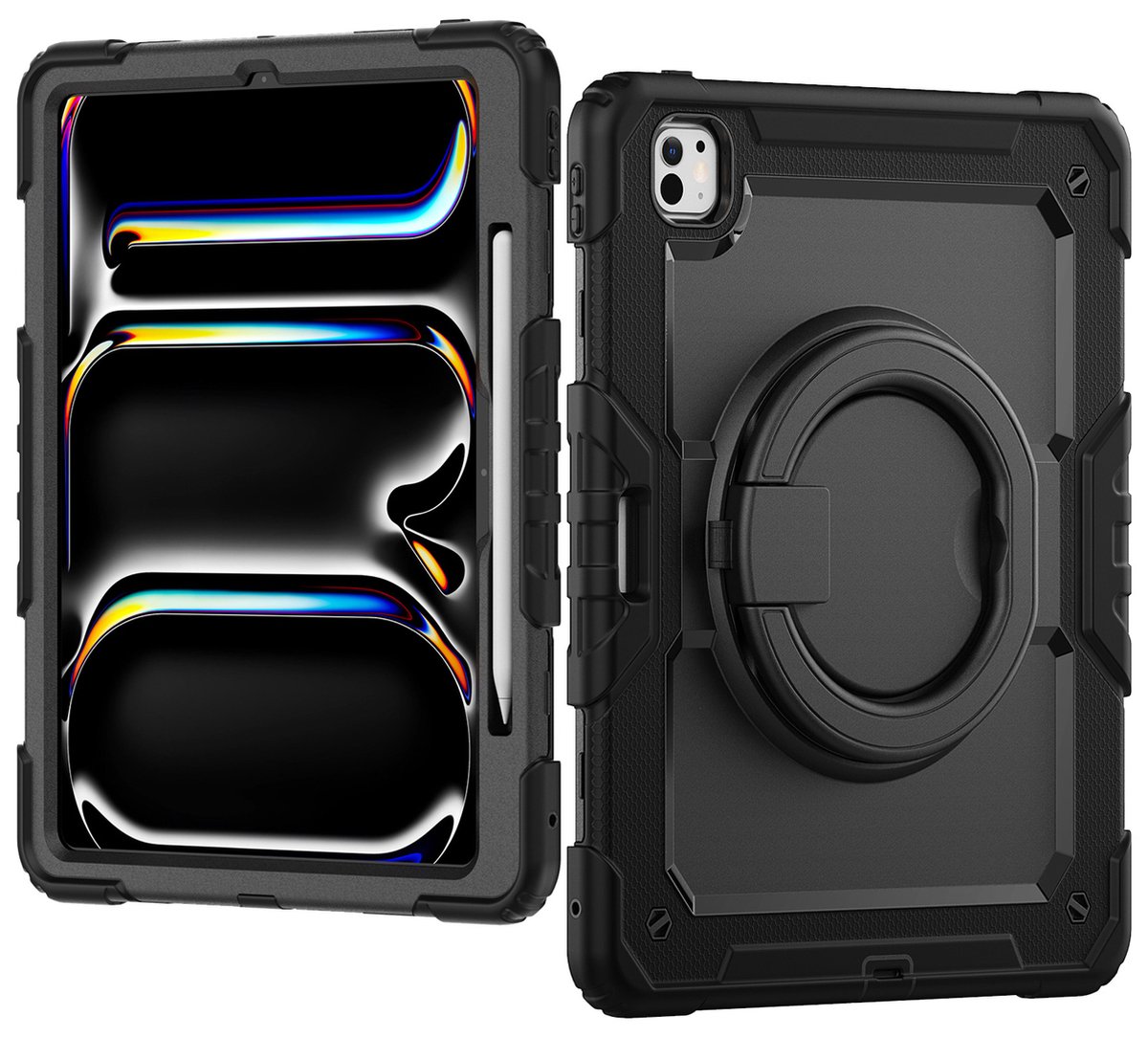 Mobilize Tablethoes geschikt voor Apple iPad Pro 13 Inch (2024) Hardcase Backcover | Mobilize Rotating Defender + Schouderband | Schokbestendig iPad Pro 13 Inch (2024) Telefoonhoesje | Anti Shock Proof + Standaard - Zwart