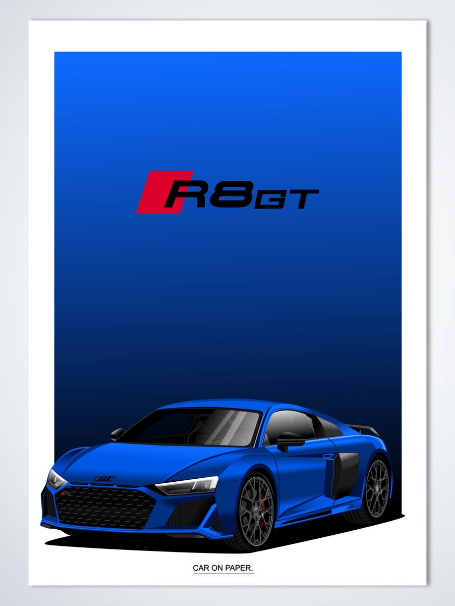 Poster Audi R8 GT Donkerblauw 60 x 42 cm (A2) - Autoposter - Poster Kinderkamer - Auto Wanddecoratie