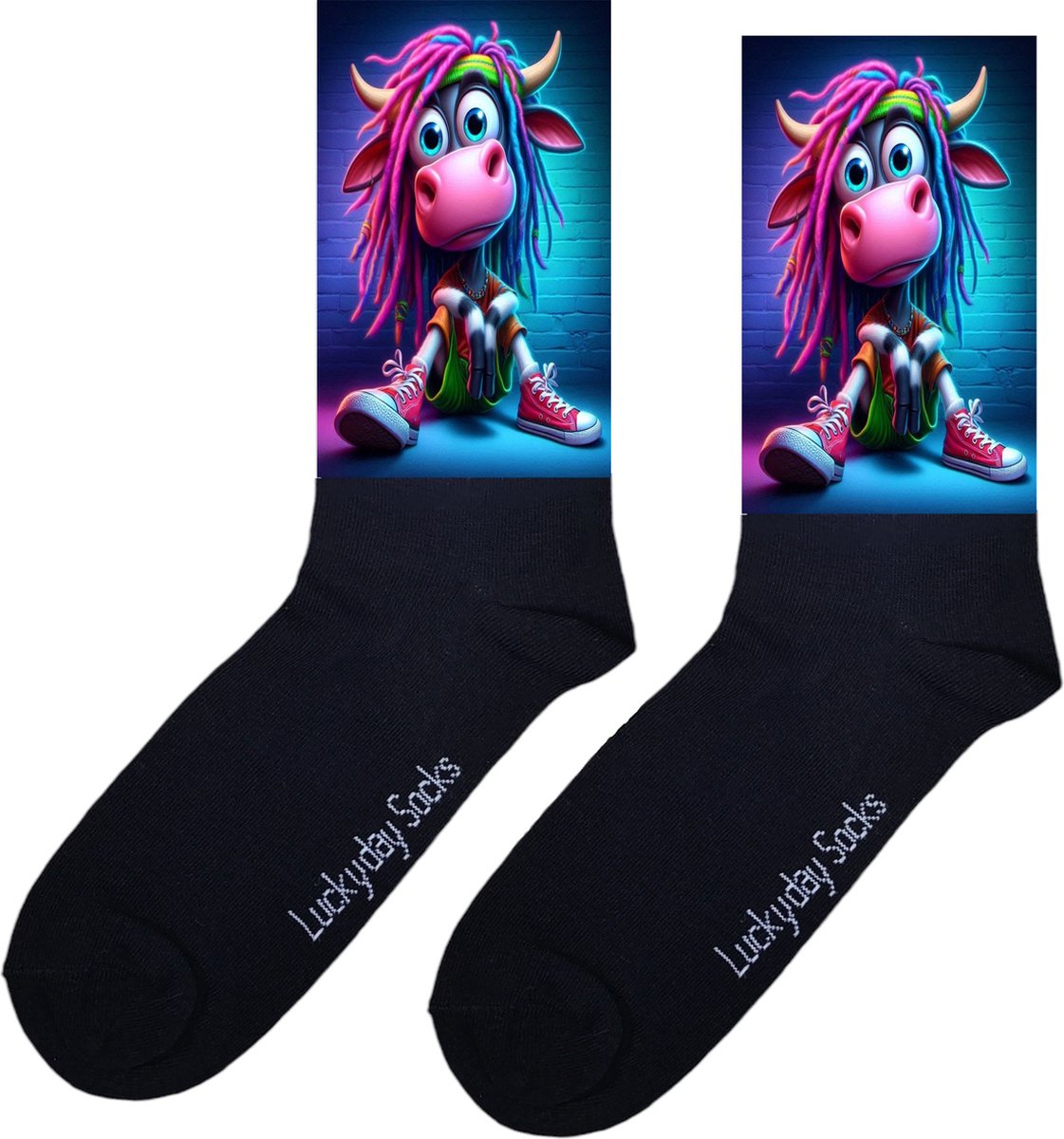 Dreads stier - Verjaardag cadeautje voor hem en haar - Boer sokken - Stier sokken - Leuke sokken - Vrolijke sokken - Luckyday Socks - Aparte Sokken - Sokken waar je vrolijk van wordt - Maat 36-40