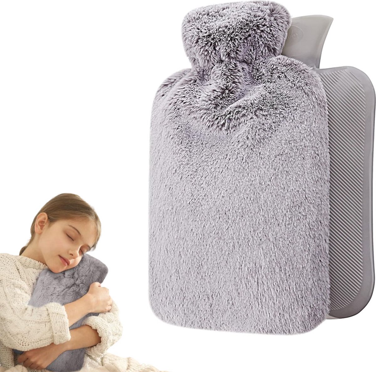 Goedkoopste Kruik Met Hoes - Warmwaterkruik - Warmtekruik - Waterkruik Baby - Baby Kruik - Heerlijk Warm En Zacht - 2 Liter Inhoud - Houd Het Lang Warm - Voor Pijnverlichting En Ontspanning - Cadeau Voor Haar & Hem - Grijs