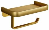 Porte-rouleau de papier toilette - Space Aluminium - Doré - Auto-adhésif / Embouts - Double couche - Avec étagère - 16,7 x 9,5 x 6,2 cm
