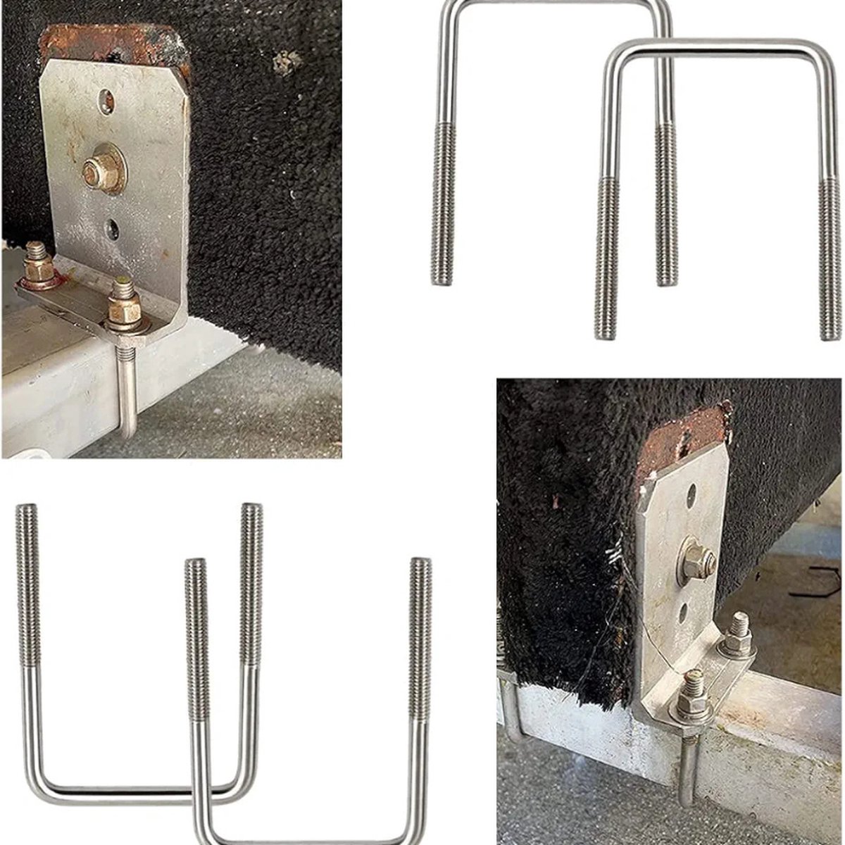 U-bouten Roestvrij Staal 304 PATIKIL Vierkante U-bouten Set - M8 X 40 X 65 Mm, Roestvrij Staal 304, Voor Ski's, Boot, Aanhanger Roestvrij Staal U- bouten M8
