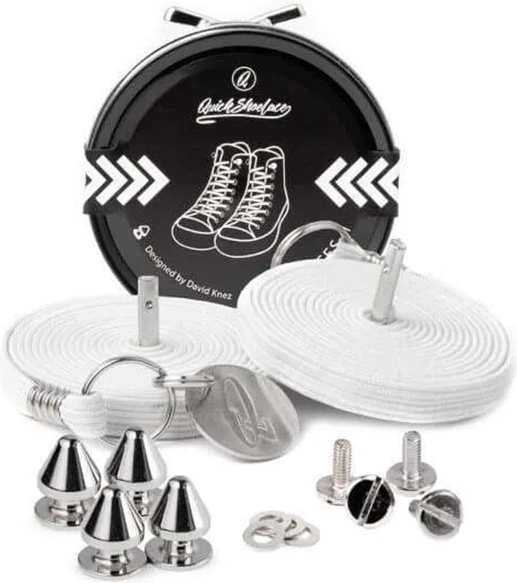 Quick shoelaces - Met één hand veters strikken - Casual Snow White - Schoenveter met fixatie spikes - Wit