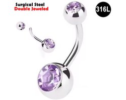 Navelpiercing - Chirurgisch staal - met Lila zirkonia stenen - Double Jeweled