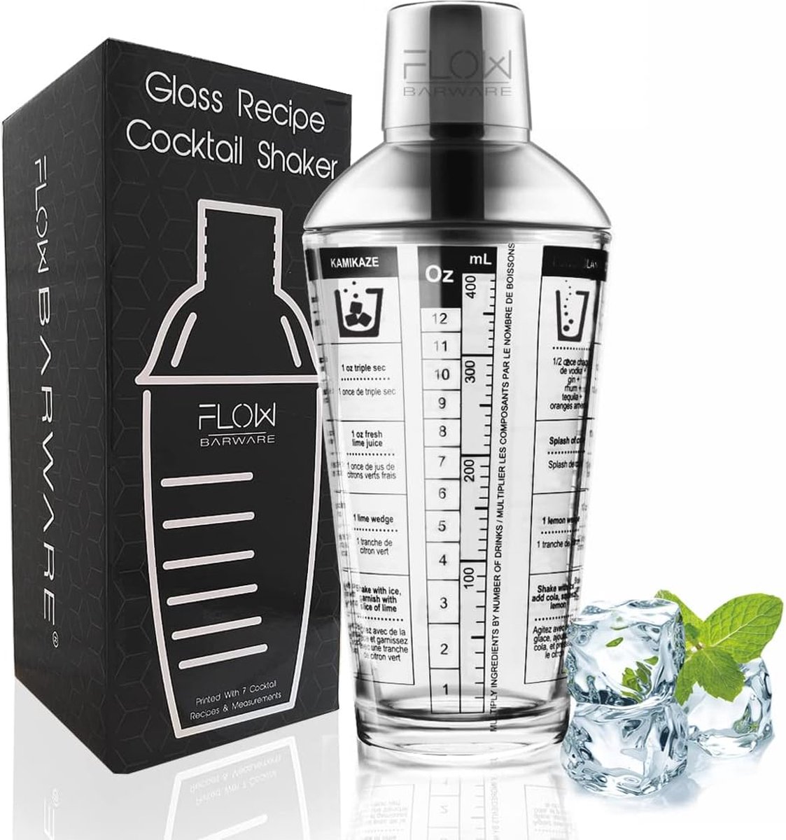 Cocktailshaker 400 ml met recepten en zeef - Vaatwasmachinebestendig