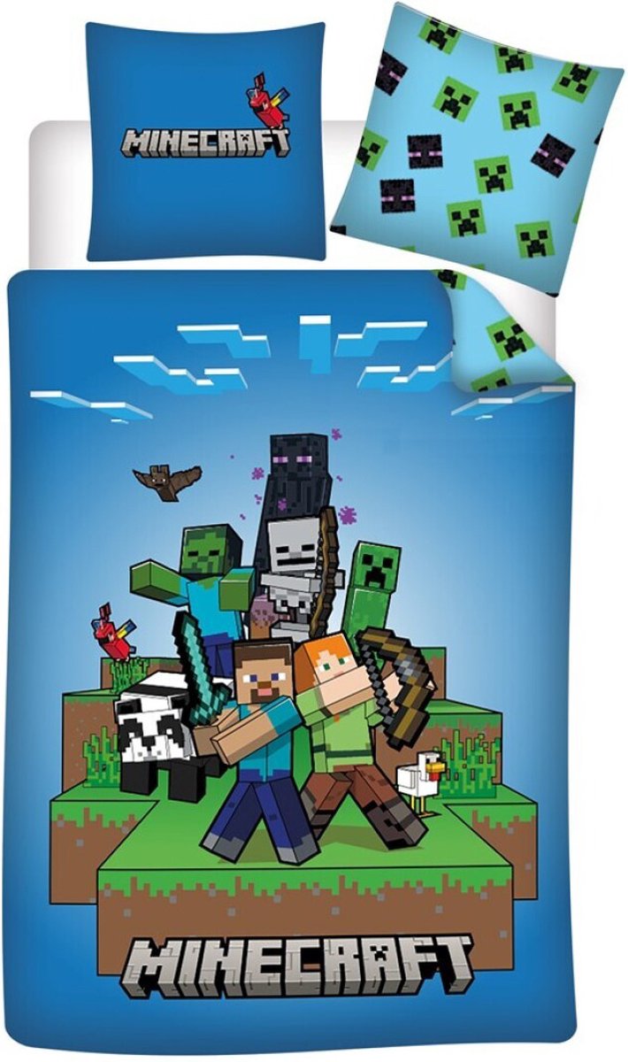 Minecraft Dekbedovertrek Fight - Eenpersoons - 140 x 200 cm - Polyester