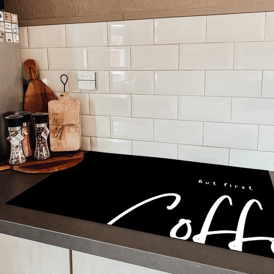 KitchenYeah® Protection plaque induction 85x52 cm - Noir - Citation - Mais d'abord le café - Protege plaque de cuisson - Couvre plaque induction - Protecteur d'induction - Cuisine
