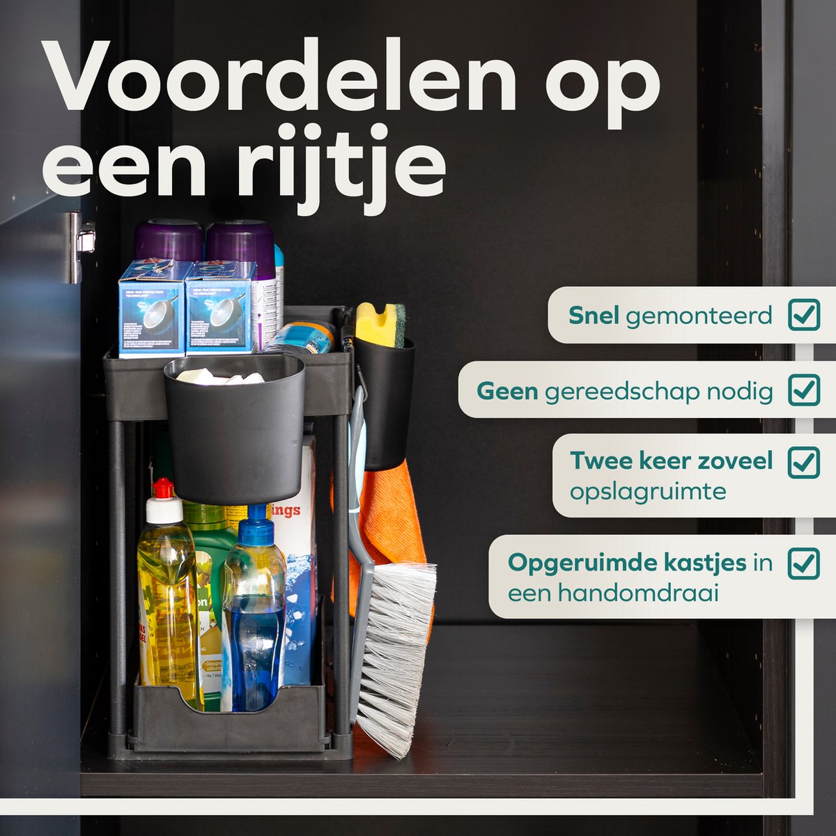 Wellewares - Keukenkast Organizer - Gootsteenkast Organizer met Uitschuifbare Lade Gootsteen - Zwart — cadeau in Cadeau-ideeën - foto 3