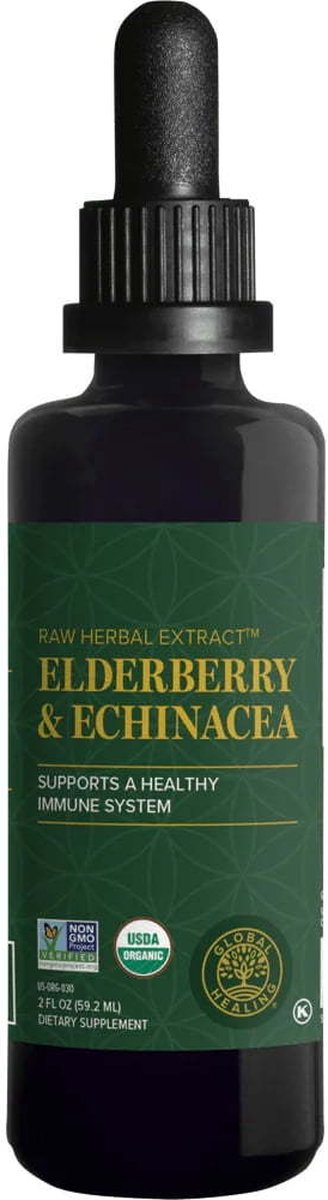 Goedkoopste Elderberry & Echinacea (60ml) - Global Healing - Alcoholvrije kruidentinctuur - Biologisch