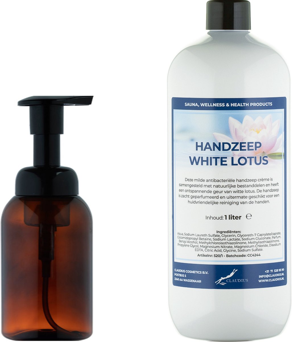Goedkoopste Zeepdispenser 300 ml amber bruin hervulbaar 1 liter Handzeep White Lotus navulling
