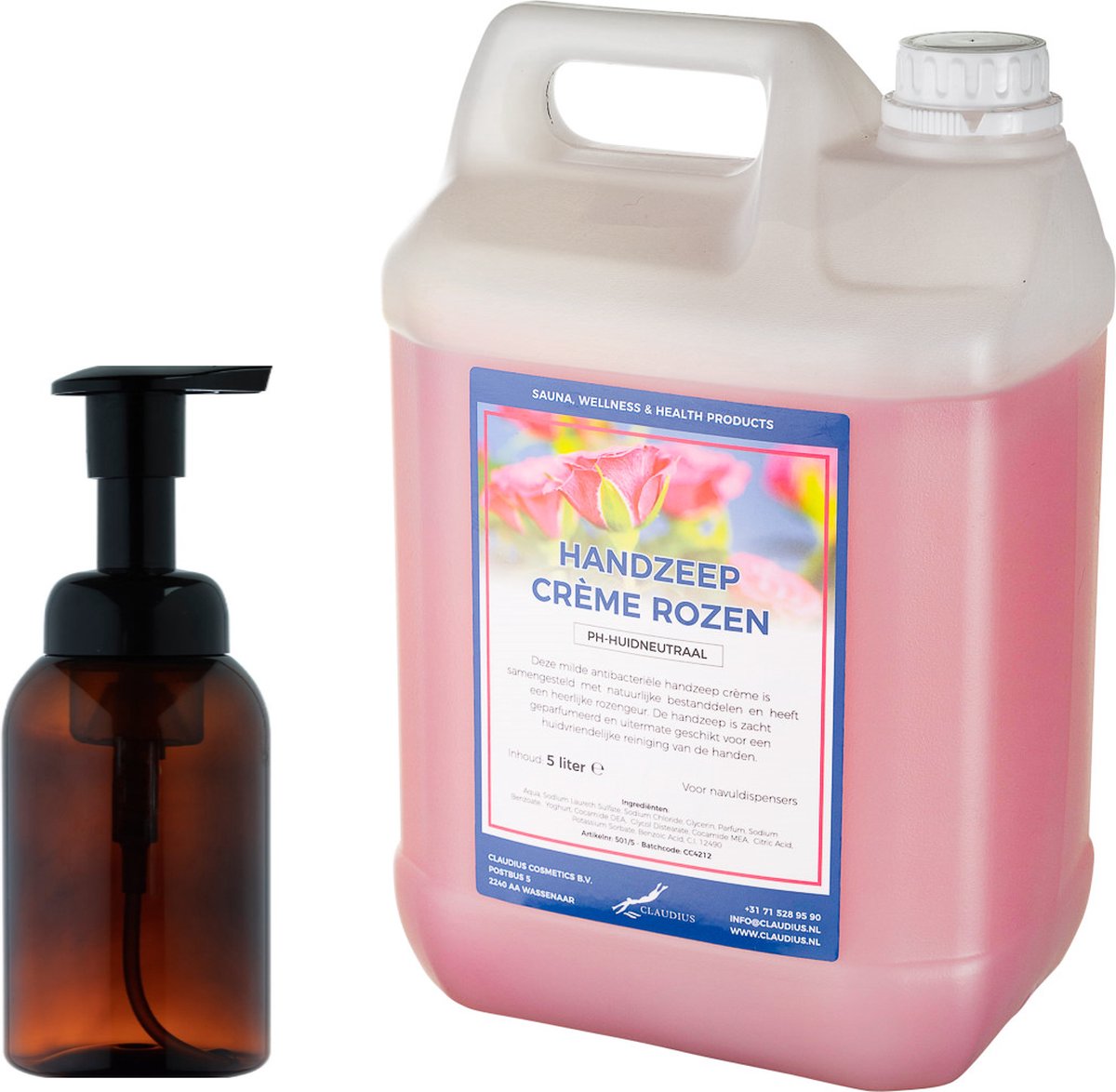 Goedkoopste Zeepdispenser 300 ml amber bruin hervulbaar 5 liter Handzeep Crème Rozen navulling
