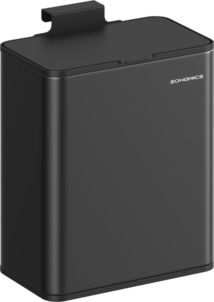 Goedkoopste FurnStar - Vuilnisemmer hangend - 8 l compostemmer keuken - stalen afvalemmer met deksel voor biologisch afval - met haken - aan de kastdeur of muur - voor onderkast badkamer - Inktzwart