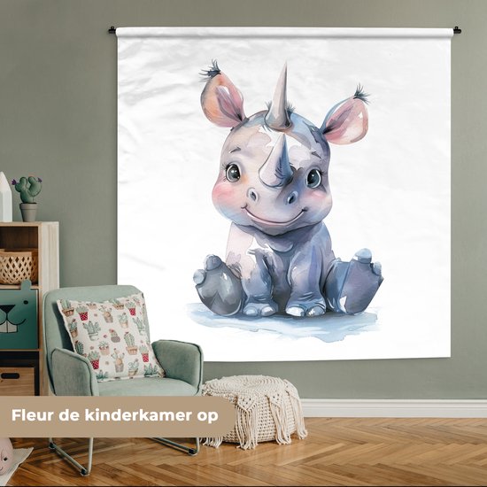 Wandkleed 180x180 cm - Wanddoek Neushoorn - Baby dier - Dieren - Wandtapijt - Wandkleden