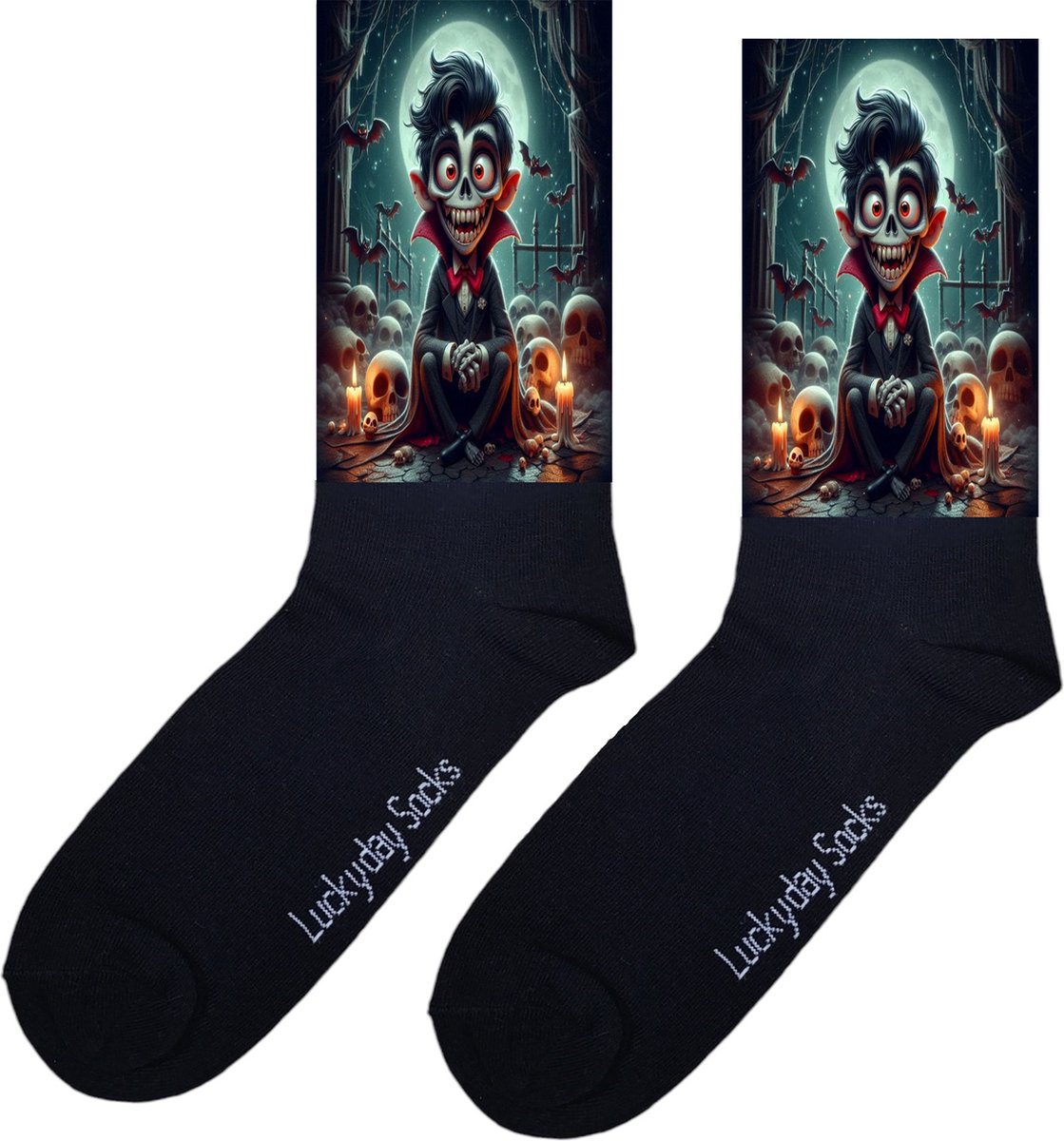Dracula Jr - Verjaardag cadeau - Halloween sokken - Grappige sokken - Leuke sokken - Vrolijke sokken - Luckyday Socks - Cadeau sokken - Sokken waar je vrolijk van wordt - Maat 37-44