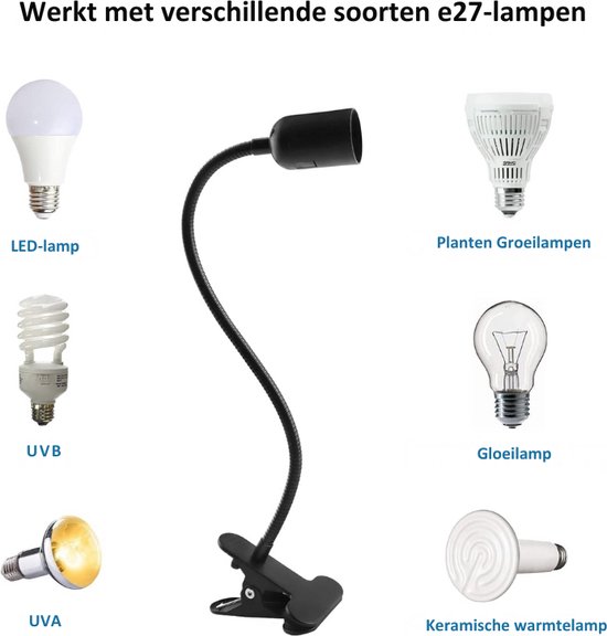 2 stuks E27 klemlampen, lampfitting, 360° verstelbare zwanenhals, E27 klemlamp, lange kabel met schakelaar en stekker, lampfittingen voor dieren