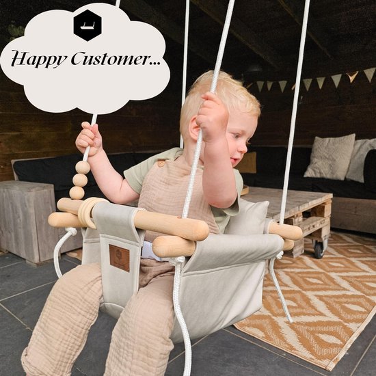 Luxe Baby / Kinder Schommel voor binnen of buiten! - Baby Swing Beige - Schommelstoel inclusief Zachte Kussens, Veiligheidsriem en Bevestigingsmaterialen - Gemonteerd Verzonden! BEKEND VAN TV!