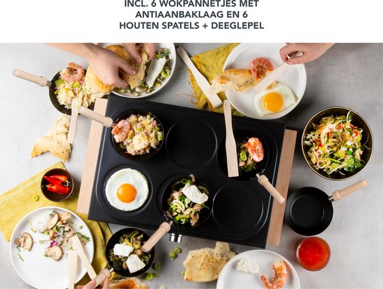 DOMO DO8719W Wok party set - 6 personen - Ook voor pannenkoeken - 1000 W - Houten handvaten — afbeelding 3