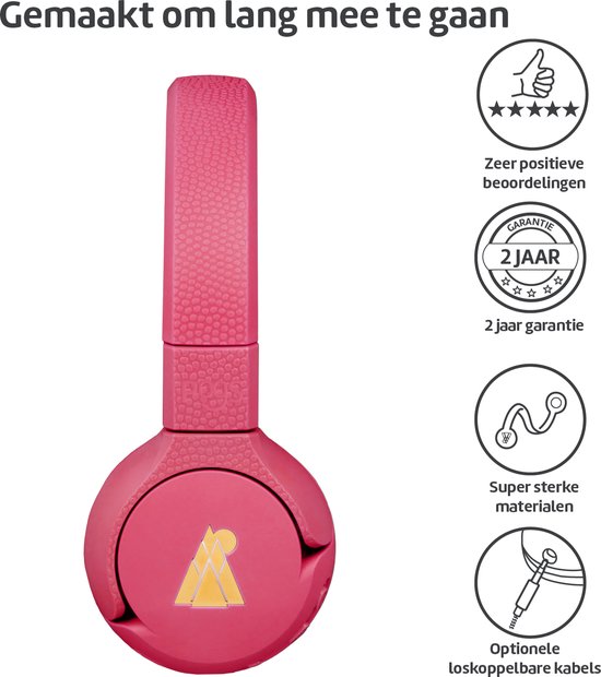 POGS - The Gecko 2 - Draadloze on-ear kinder koptelefoon - Bluetooth - Veilige volumebegrenzing - Duurzaam - Gratis app voor extra functies - rRoze