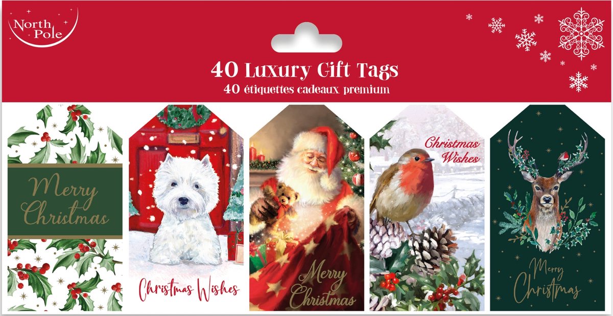 Luxe Kerst Cadeau Labels Incl. Koortjes - 9 x 5 cm - 40 Stuks 8 Designs