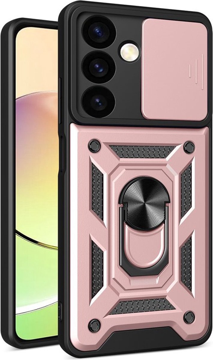 MobyDefend Hoesje - Geschikt voor Samsung Galaxy S24 - Pantsercase Met Draaibare Ring - Rosé